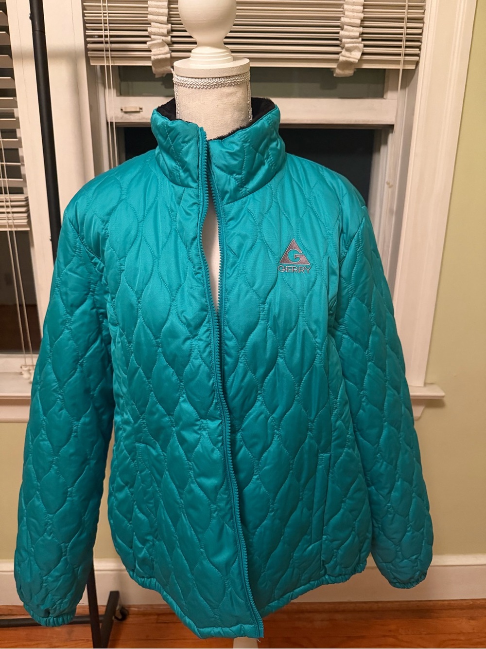 GERRY Teal Turquoise Quilted Puffer Jacket Fleece Collar Size XL